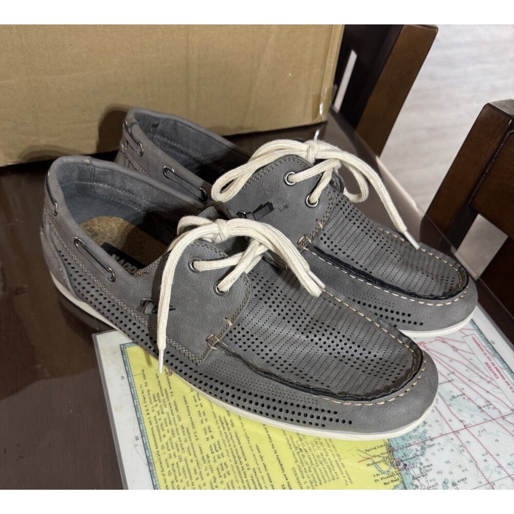 Madden Mens Size 10 Gray Perforated Boat Shoes Loafers M-DUPPI Suede-Like Casual